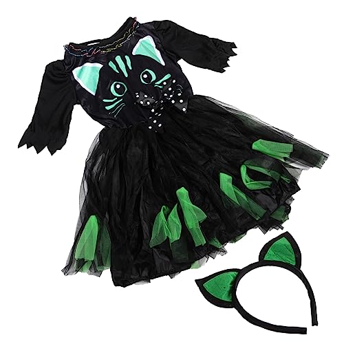 VALICLUD Mädchen Katzenkostüm Halloween Kleid Mit Stirnband Cosplay Katzenkostüm Für Karneval Und Schulaufführungen von VALICLUD