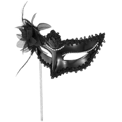 VALICLUD Maskerade-Maske Mit Stab Venezianische Maske Karneval-Maske Halbgesichtsmaske Mit Seitlich Gefiederten Blumen Party-Kostüm-Maske Handgehaltene Stab-Party-Maske Gastgeschenke von VALICLUD