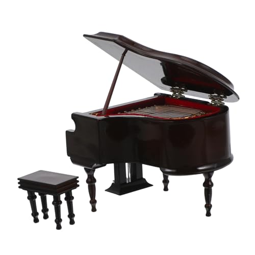 VALICLUD Miniatur Flügel Modell Klavier mit Bank Detailgetreues Puppenhaus Realistische Holzfigur für Musikliebhaber Vielseitiges und Wohnraumdekoration von VALICLUD