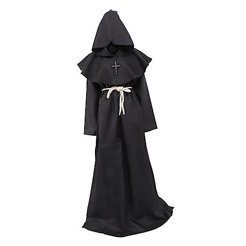 VALICLUD Mittelalterliches Mönch Kostüm Mit Kapuze Priesterumhang Für Halloween Cosplay Und Mottopartys von VALICLUD