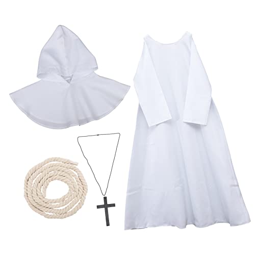 VALICLUD Mittelalterliches Priester Kostüm Für Männer Halloween Umhang Mit Kapuze Cosplay Mönch Robe Für Karneval Und Fasching Weiße Priesterrobe von VALICLUD