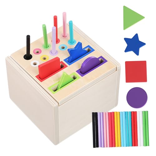 VALICLUD Montessori Holzspielzeug Farb und Formsortierbox für Kleinkinder Pädagogisches Lernspielzeug Interaktives Montessorispiel Sicher Verarbeitet Fördert Problemlösung und Unabhängiges von VALICLUD