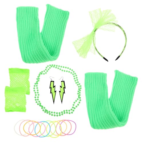 VALICLUD Neon Party Kostüm mit Grüner Perlenkette Spitzen Stirnband Ohrringen und Beinstulpen Modeaccessoires für Damen Retro Outfit für Mottopartys und Karneval VALICLUD Neon Party Kostüm mit Grüner Perlenkette Spitzen Stirnband Ohrringen und Beinstulpen Modeaccessoires für Damen Retro Outfit für Mottopartys und Karneval von VALICLUD