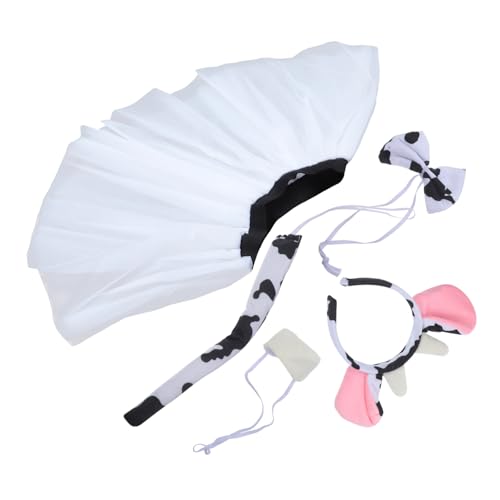 VALICLUD Niedliches Kuhkostüm mit Ohren Haarreif und Flauschiges Animal Cosplay Zubehör für Karneval Halloween Mottoparty Partyzubehör von VALICLUD