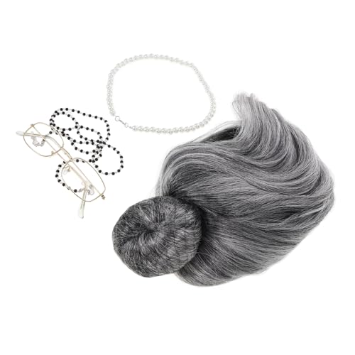 VALICLUD Old Grandma Kostümset Für Frauen Und Mädchen Mit Grauer Perücke Brille Halskette Und Weiteren Accessoires Für Halloween Schulfeiern Und Cosplay-veranstaltungen von VALICLUD