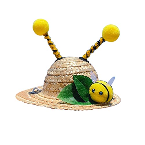 VALICLUD Pet Stroh Hut mit Biene Hund Katze Sombrero Hut Kappe Pet Kopfschmuck Outfit Party Prop Kostüm für Welpen Hund Katze Kleine Tiere von VALICLUD