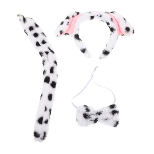 VALICLUD Plüsch Hundeohren Haarreif und Set mit Fliege Weiches Tierkostüm Zubehör für Erwachsene Teiliges Dalmatiner Cosplay Party Outfit für Halloween und Karneval von VALICLUD