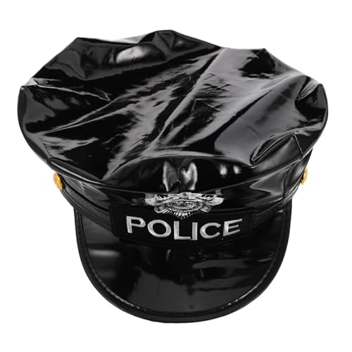 VALICLUD Schwarzer PU Polizeihut mit Authentisches Kostümzubehör für Halloween Cosplay Bühnenauftritt Vielseitiger Offiziershut für Damen und Herren VALICLUD Schwarzer PU Polizeihut mit Authentisches Kostümzubehör für Halloween Cosplay Bühnenauftritt Vielseitiger Offiziershut für Damen und Herren von VALICLUD