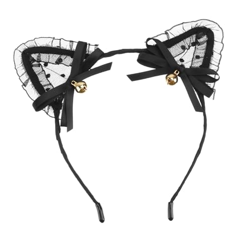 VALICLUD Schwarzes Spitzen katzenohren haarband aus Netzgarn mit Glöckchen Originelles Party haar accessoire für Mädchen und Frauen für Festival Kostüm und Geburtstagsfeier von VALICLUD