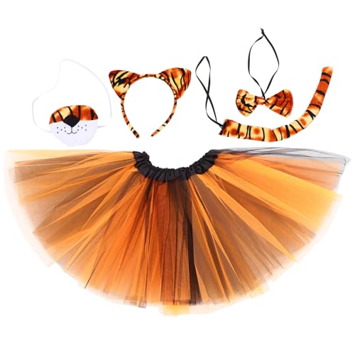 VALICLUD Tiger-Kostüm-Set Tiger-Ohren Stirnband Fliege Nase Tutu-Rock Tier-Tiger-Kostüm-Zubehör Für Halloween-Anziehparty von VALICLUD