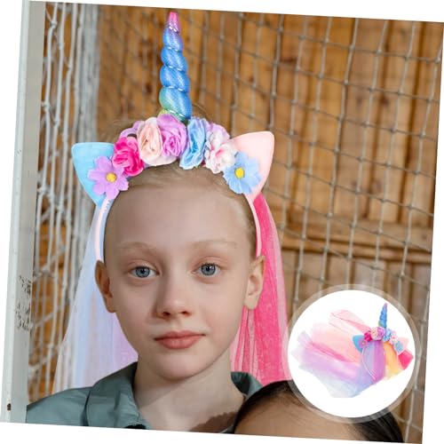VALICLUD Unicorn Haarschmuck Haarreif mit Schleier für Mädchen Rutschfest Bequem für Party Geburtstag Halloween Cosplay Festliche Anlässe Süßes Einhorn Design Modisches Accessoire von VALICLUD
