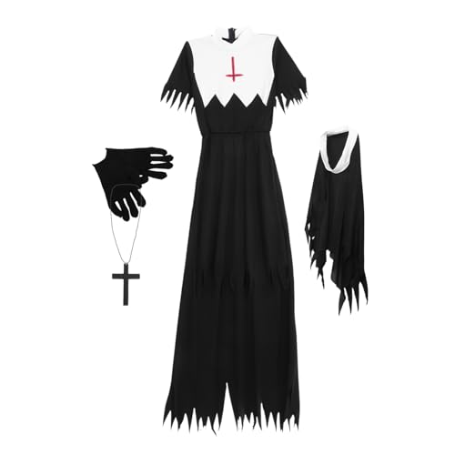 VALICLUD Halloween-kleidung Halloween Kleidung Zombie Nonne Kostü Für Damen Horrorkleid Für Halloween Cosplay Größe Ideal Für Halloween Partys Und Bühnenaufführungen von VALICLUD