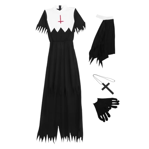 VALICLUD Zombie Nonne Kostüm Für Frauen Halloween Cosplay Outfit Für Horror Party Für Halloween Zubehör Und Kostümpartys von VALICLUD
