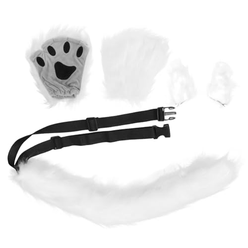 VALICLUD Schwarze Katze Üsch Katzenohren Katzenschwanz Und Pfotenhandschuhe Set Halloween Cosplay Kostü Zubehör Für Partys Niedliches Tierkostü Weiße Pfoten Und Ohren Für Katzenliebhaber von VALICLUD