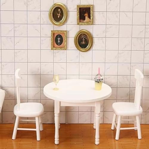 VALISS Puppenhaus-Ornamente, 1:12 Puppenhaus DIY Mini-Miniatur-Essens-Szenenmodell aus Holz, weiß, runder Tischset (Farbe: 3) von VALISS