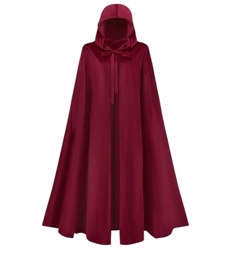 VALOZENC Renaissance-Umhang mit Kapuze, mittelalterlicher Umhang mit Armausschnitten, Hobbit, Halloween-Kostüm, Outfits (Burgunderrot) von VALOZENC