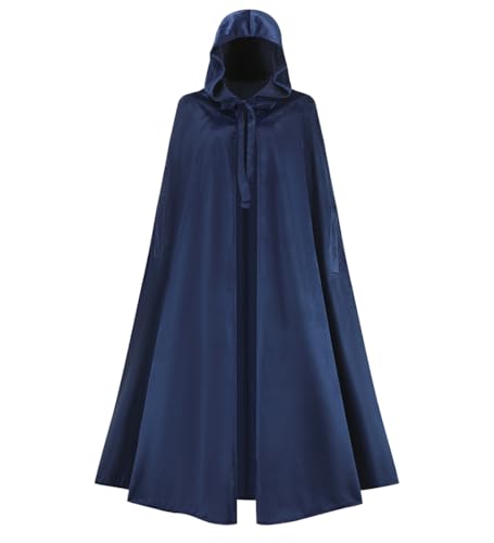VALOZENC Renaissance-Umhang mit Kapuze, mittelalterlicher Umhang mit Armausschnitten, Hobbit, Halloween-Kostüm, Outfits (Marineblau) von VALOZENC