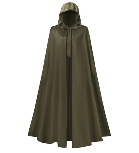 VALOZENC Renaissance-Umhang mit Kapuze, mittelalterlicher Umhang mit Armausschnitten, Hobbit, Halloween-Kostüm, Outfits (Olivgrün) von VALOZENC