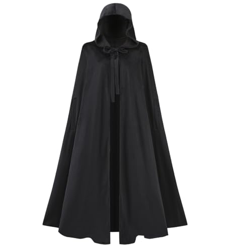 VALOZENC Renaissance-Umhang mit Kapuze für Damen, mittelalterliche Umhänge mit Armausschnitten, Hobbit, Halloween-Kostüm, Outfits (schwarz) von VALOZENC