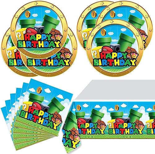 Klassische Animation Pappteller Kindergeburtstag, Gamefilm Partygeschirr 41-Teiliges Party Geschirrset für Geburtstagsdeko Kinder Mottoparty - 20 Teller 7-Zoll, 20 Servietten, 1 Tischdecke Klassische Animation Pappteller Kindergeburtstag, Gamefilm Partygeschirr 41-Teiliges Party Geschirrset für Geburtstagsdeko Kinder Mottoparty - 20 Teller 7-Zoll, 20 Servietten, 1 Tischdecke von VAMITV