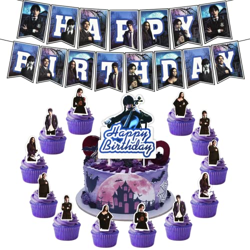 Tortendeko, Cake Topper Geburtstag-1 Stück Kuchen Deko, 12 Stück Cupcake Topper, 1 Stück Banner, Geburtstagsdeko Party Deko für Kinder Erwachsener Geburtstags Thema Partys von VAMITV