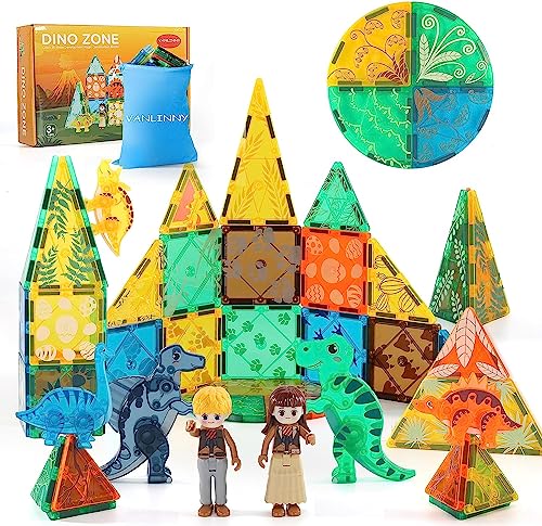 VANLINNY Dinosaurier Magnetische Bausteine, Magnet Konstruktionen 74 Stück Super Set: Mit stärksten Magneten Garantiert,Dinosaurier Spielzeug für Kinder Jahr 3+,Geschenke für Junge und Mädchen. von VANLINNY