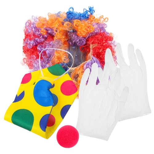 VANZACK 1 Satz Clown Kostüm Set mit Perücke Nase Handschuhen Fliege für Halloween Karneval Cosplay Bequemes Langlebiges Zubehör für Aufregende Partys von VANZACK