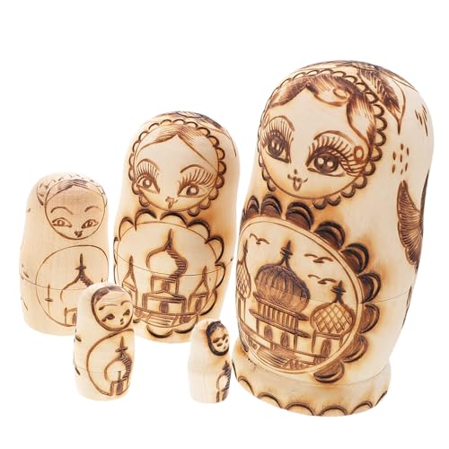 VANZACK 1 Set Handgefertigte Russische Matroschka-Puppen, Set Mit 5 Hölzernen Matroschka-Puppen, Unvollendete Matroschka-Puppen, Ideal Für Kindergeschenke Und Heimdekoration von VANZACK