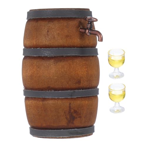 VANZACK 1 Set Miniatur -kunststoffweinfass Und Gläser Für Dollhouse Retro Mini Fass Model Dollhouse Bar Simulation Tiny House Wine Cellar Accessoire von VANZACK