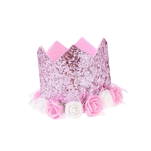 VANZACK 1 Stück Geburtstagskrone für Blumen Pailletten Hut Partydekoration Rosa für Jungen und Mädchen für Geburtstagsfeiern und Festliche Anlässe von VANZACK