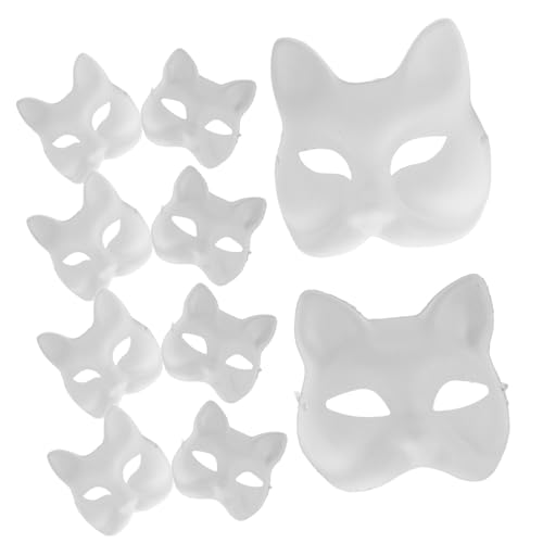 VANZACK 10 Stück DIY Handbemalte Weiße Masken Aus Kunststoff - Blanko Promi-Masken Japanische Halbmasken Und Tiermasken Für Halloween Und Kreative Projekte Unisex Gestalten von VANZACK