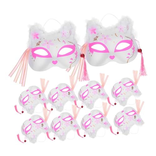 VANZACK 10 Stück Japanische Fuchsmaske mit Led-leuchte Halbgesichtsdesign Leichte Atmungsaktive Tiermaske für Halloween Karneval Cosplay-Partys batteriebetrieben mit Federschmuck von VANZACK