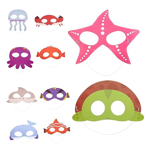 VANZACK 10 Stück Teiliges Meerestier Masken aus Papier Bunte Hautfreundliche Cosplay und Party Gesichtsmasken mit Lebensechten Designs für Karneval Halloween und Kindergeburtstag von VANZACK