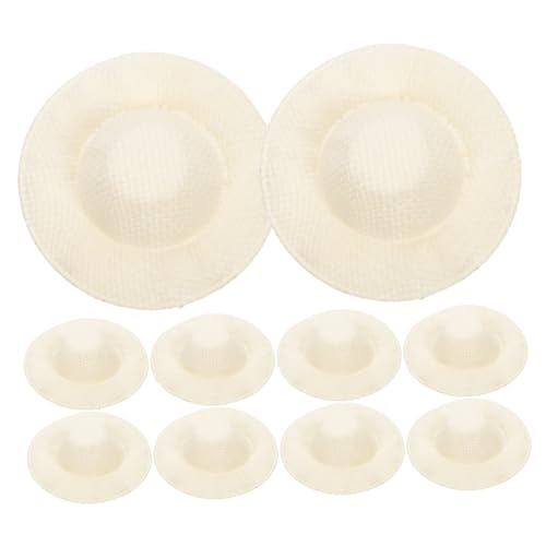 VANZACK 10 Stück Teiliges Mini Strohhüte für Puppenhandwerk Naturfarbene Handgewebte Mini Hüte für DIY Dekoration Robuste Kompakte Puppenkopfbedeckungen für Bastelprojekte und Partyzubehör von VANZACK