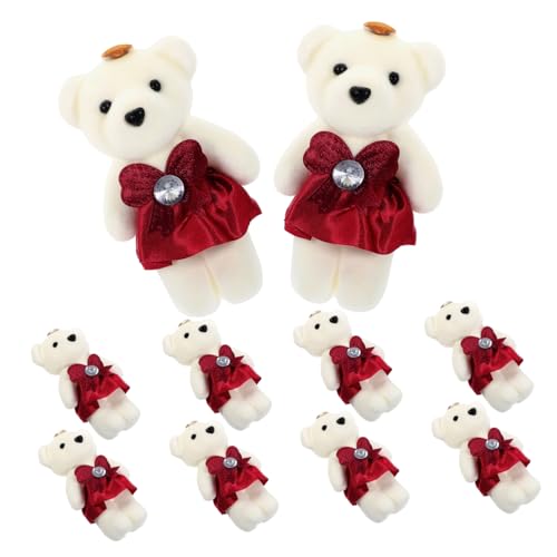VANZACK 10Stücke Plüschbär Puppen Für Hochzeitsstrauß Dekoration Süße Gefüllte Stofftierpuppen Weinrot Puppendekoration Für Blumensträuße Und Hochzeitsgeschenke von VANZACK