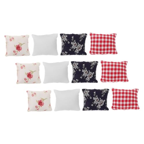 VANZACK 12 Stück Maßstab Mini Sofa Kissen in Weiß Rot Blau Realistische Dekorative Miniatur Kopfkissen für Puppenmöbel und Kreatives von VANZACK