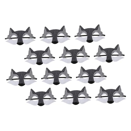 VANZACK 12 Stück Teiliges Halloween Wolf Maske aus Filz Halbgesichtige Tiermasken für Kostüm Atmungsaktiv und Hautfreundlich für Cosplay Maskerade und Partyzubehör von VANZACK