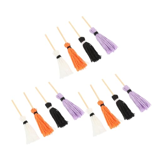 VANZACK 12 Stück Teiliges Miniatur Puppenhaus Mop Realistische Halloween Miniaturen Bunte Mini Mops aus Baumwolle und Holz Dekorative Puppenhaus Ausstattung für DIY Fotografie von VANZACK