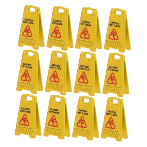 VANZACK 12 Stück Teiliges Miniatur Warnschild für Puppenhäuser Realistisches Kleines Achtung Rutschgefahr Schild Leicht und Kompakt für Sicherheitslernen und Vielseitige Spieldekoration von VANZACK