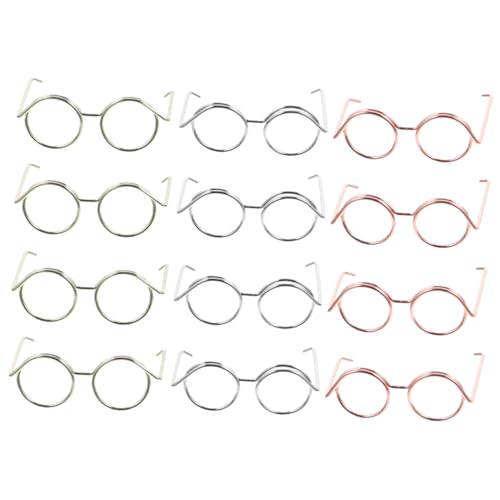 VANZACK 12stücke Teiliges Puppenbrille Aus Kupferdraht Miniatur-Sonnenbrillen Ohne Gläser Für Puppen Rosa Silber Und Gold Für Kreatives Rollenspiel von VANZACK
