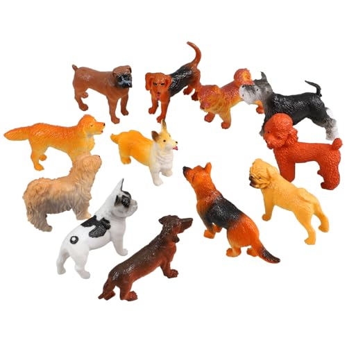 VANZACK 12 Stück Kleiner Hundefiguren als Spielzeug Realistische Kunststoff Welpenstatuen für Kinder Tischdekoration und Miniatur Hundedekor von VANZACK