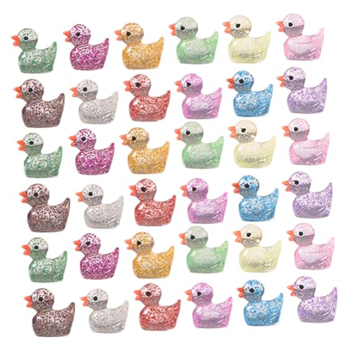 VANZACK 120 Stück Teiliges Mini Resin Enten mit Glitzereffekt Bunte Miniatur Tierfiguren für DIY Mikro Landschaften Aquarium Deko Garten Party und Puppenhaus Farbenfrohe Miniaturenten für von VANZACK