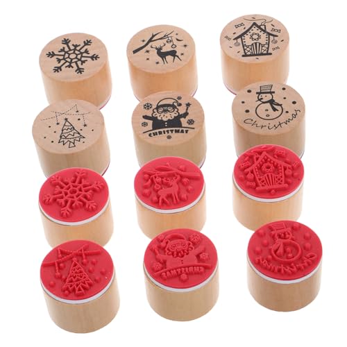 VANZACK 12Stücke Weihnachtsstempel aus Holz DIY Stempel für Karten Bastelprojekte Weihnachtsdekoration Kreative Stempel mit Motiven Wie Weihnachtsmann und Rentier von VANZACK