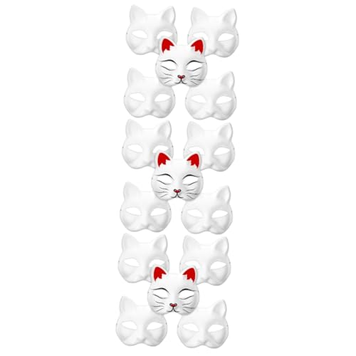 VANZACK 15 Teiliges Weiße Katzenmasken aus Leichtem Papier zum Bemalen und Gestalten mit Ausgeschnittenen Augen für DIY Cosplay Maskerade Halloween und Faschingspartys von VANZACK