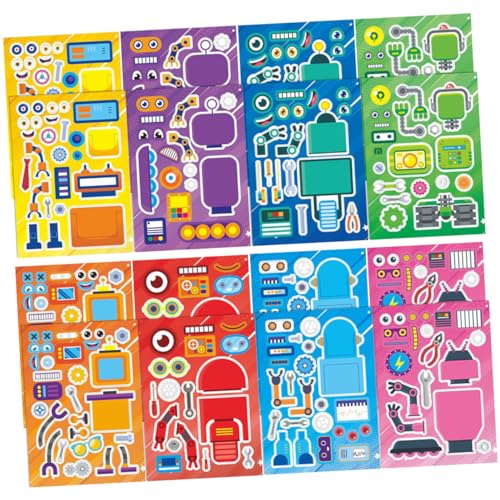 VANZACK 16blätter Roboter Aufkleber Puzzle Für Junge Mädchen DIY Party Zubehör Cartoon Roboter Puzzle Aufkleber Für Kleinkinder Und Freunde von VANZACK
