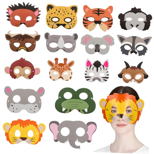 VANZACK 16Stücke Tiermasken Aus Papier Für Süße Cosplay Masken Für Partys Lustige Bastelmasken Zum Ausmalen Deko Für Tier Mottopartys Und Geburtstagsfeiern von VANZACK