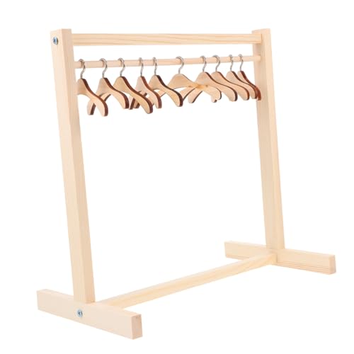 VANZACK 1Satz Holz Puppenkleiderregal Mit Kleiderbügeln Hängendes Puppen Kleiderständer Für Puppenmode Und Zubehör Für Jahren Für Puppenhäuser von VANZACK