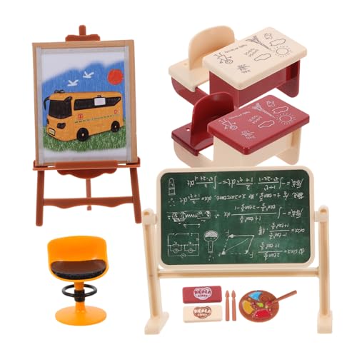 VANZACK 1Satz Klassenzimmer Zubehör Realistische Puppenmöbel Mit Stühlen Und Schreibtisch Für Puppenhaus Und Rollenspiele von VANZACK