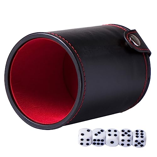 VANZACK 1Satz Leder Würfelbecher Mit Würfeln Tragbarer Würfelbehälter Für Bar Und Spieleabende PU Leder Doppelwandig Für Würfelspiele Und Spielkarten von VANZACK