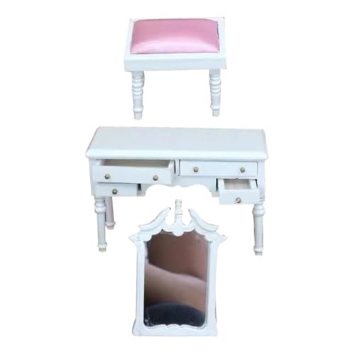 VANZACK 1Satz Maßstab Weißes Make Up Tischset Mit Schubladen Für Schlafzimmer Dekoration Puppenhaus Möbel Zubehör von VANZACK